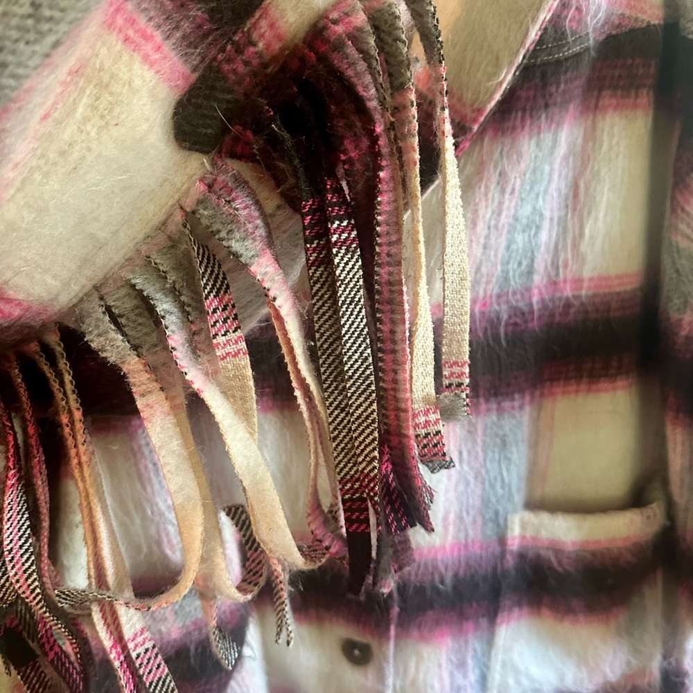 Free People Bali Pressley Wool long Duster coat fringe plaid - Picture 15 of 15